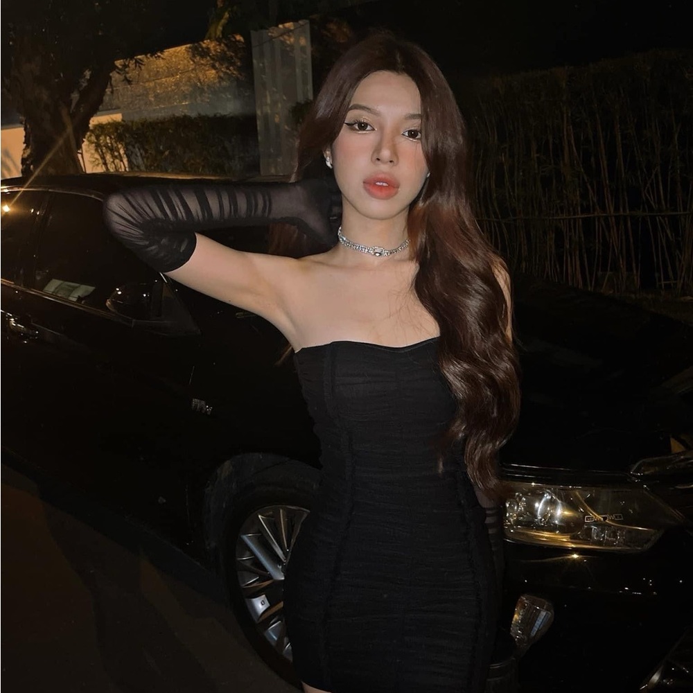 Sexy Black Strapless Dress with Gloves